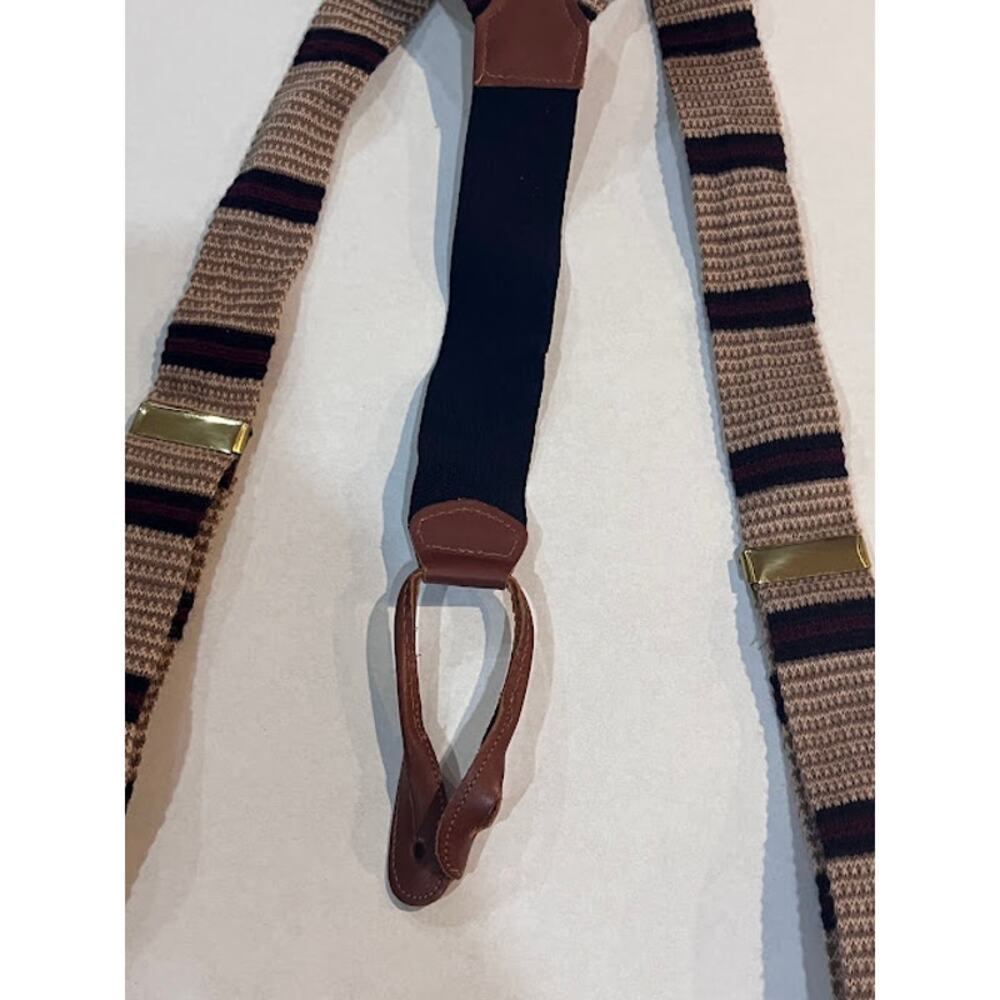 Vintage Wool Suspenders Braces Tan Navy Maroon Brown Leather Fully Expandable